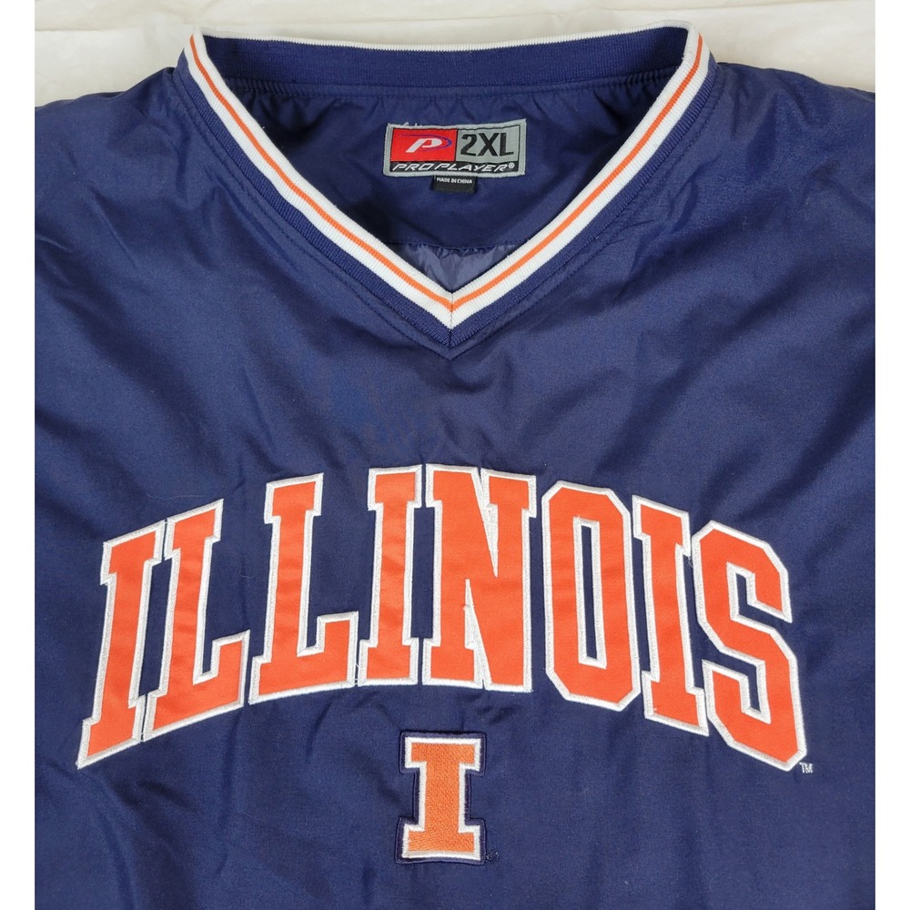 Pro Player Illinois Fighting Illini V-Neck Windbreaker Navy Blue 2XL Pullover - Picture 4 of 8